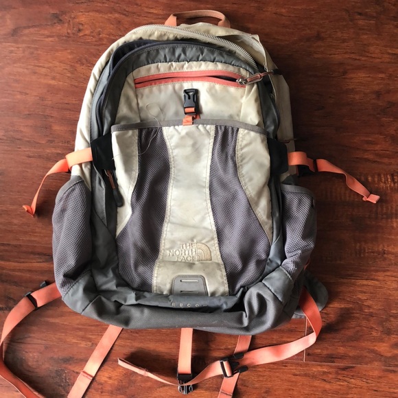 Gray & peach Recon North Face backpack